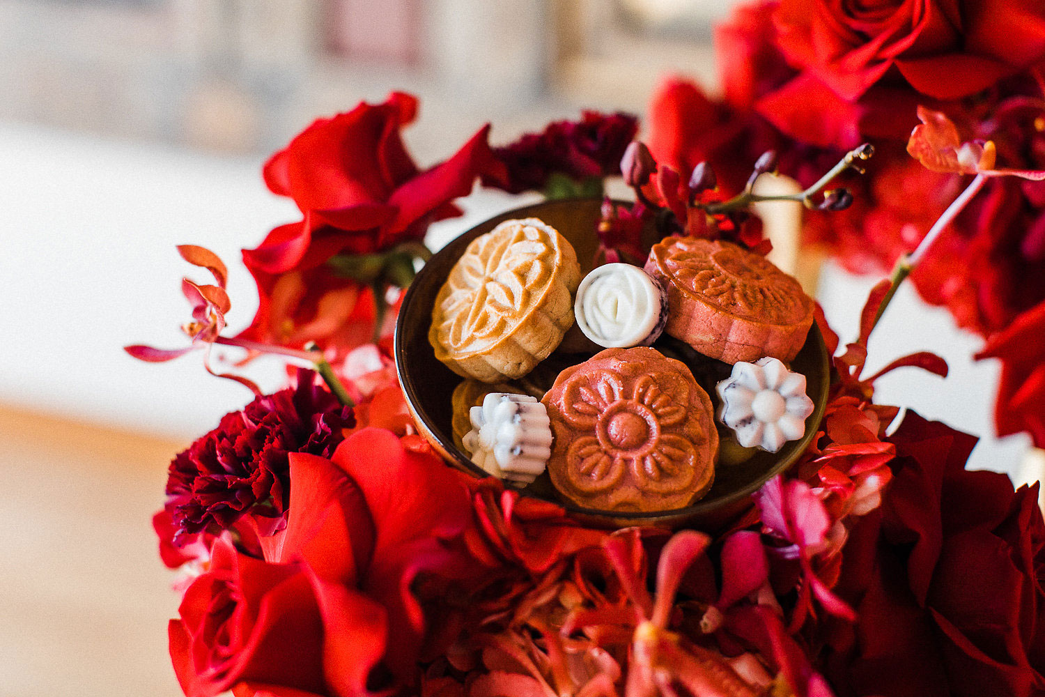 toronto moon cakes - on a bed of flowers