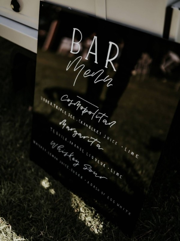 Beautiful Wedding Bar Signs = black and white acrylic