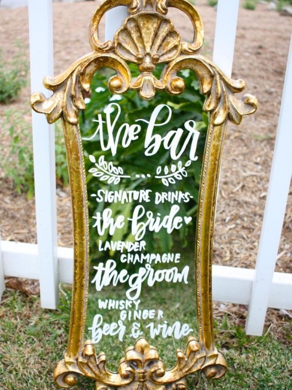 Beautiful Wedding Bar Signs - large mirror calligraphy