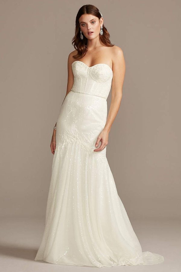 7. Allover Sequin Corset Petite Wedding Dress 