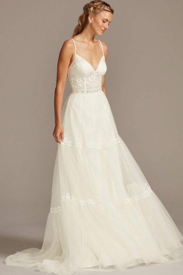 1. Corset Bodice Tiered Chiffon A-Line Wedding Dress