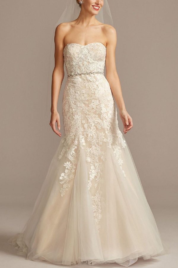 1. Floral Beaded Lace and Tulle Mermaid Wedding Dress -  Mermaid Style Bridal Dresses under $800: Top 10 from David's Bridal