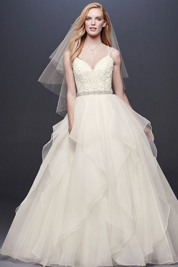 6. Garza Ball Gown Wedding Dress with Double Straps - Ballgown style bridal dresses under $800: Top 10 from David's Bridal