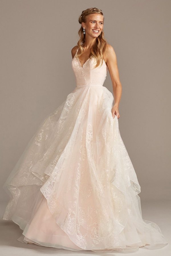 2. Glitter Floral and Tulle Layered Wedding Dress - Ballgown style bridal dresses under $800: Top 10 from David's Bridal