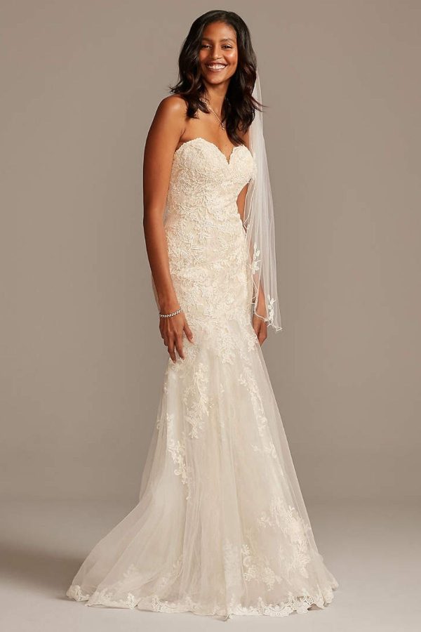 6. Layered Lace Petite Mermaid Wedding Dress -