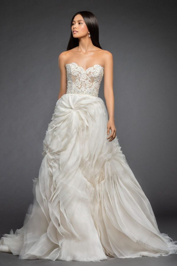 5. Lazaro Style // STRAPLESS A-LINE WEDDING DRESS WITH LACE BODICE AND TUFTED ORGANZA AND TULLE SKIRT