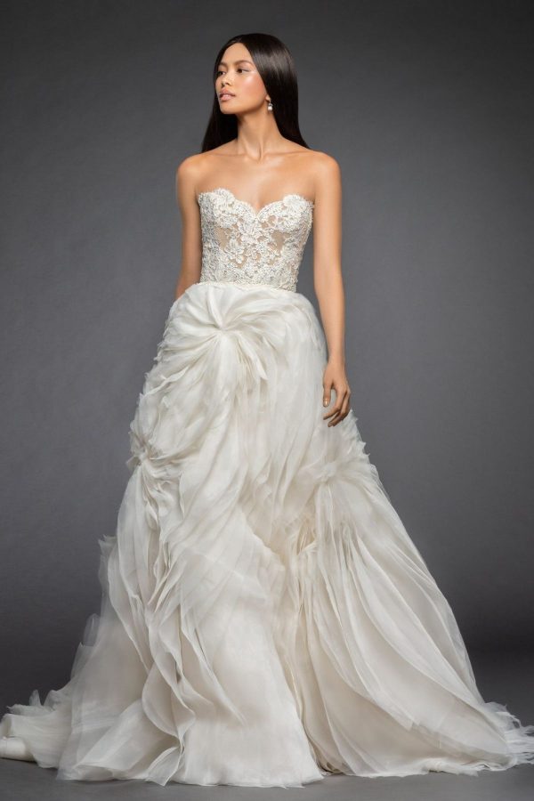 Strapless ballgown with sheer Alençon lace bodice