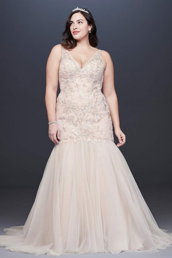 5. Mermaid Beaded Floral Lace Plus Size Wedding DressMermaid Style Bridal Dresses under $800: Top 10 from David's Bridal