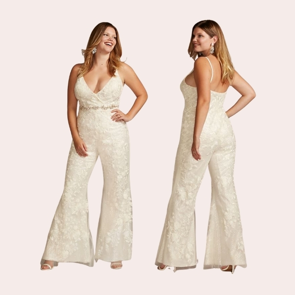 Floral Overlay Plus Size Flare Wedding Jumpsuit