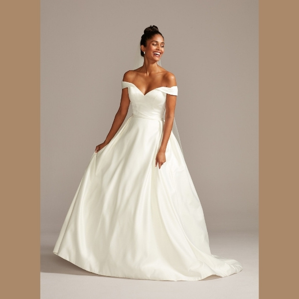 4. Off the Shoulder Satin Ball Gown Wedding Dress