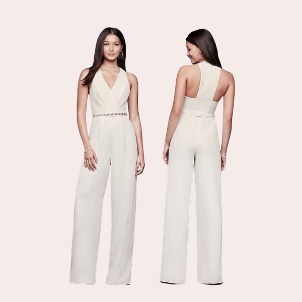 Racerback Crepe Jumpsuit with Crystal Belt