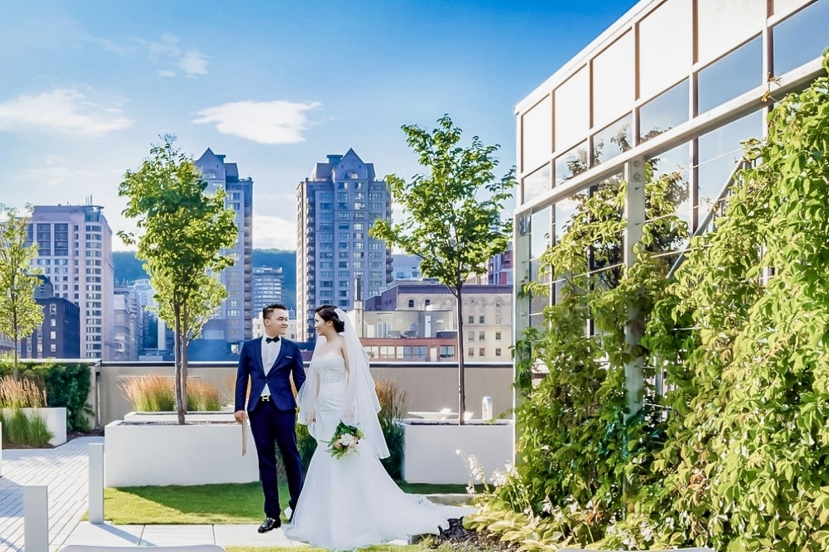 How to Plan an Elopement during a pandemic - outdoor terrace photoshoot
