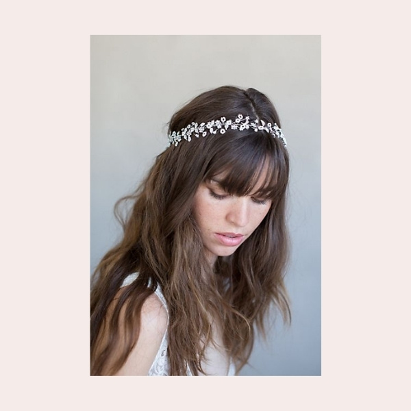 (1) Delicate Beaded Flower and Crystal Hair Vine | Crafted of rhodium-plated brass and Swarovski crystals, this dramatic flower crown is truly a stunner.