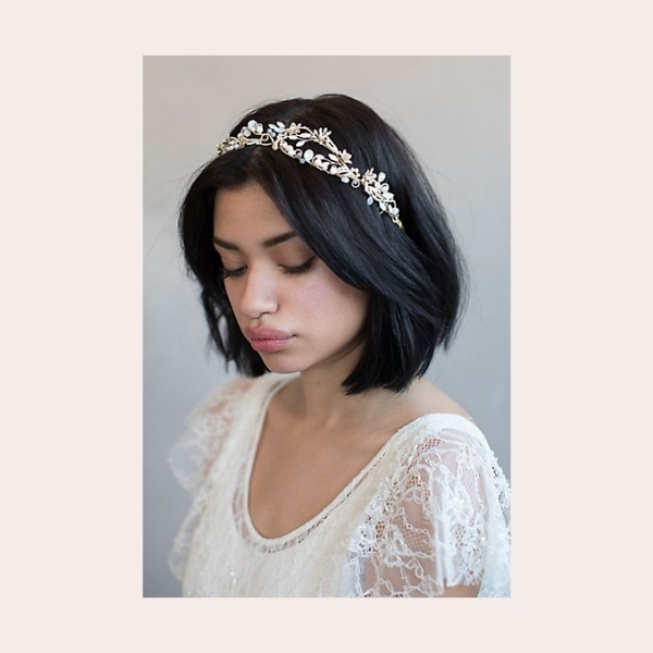 (2) Mermaid's Blushing Tiara | This ocean-inspired tiara glows with hand-wired sea flower charms, Swarovski crystals, and freshwater pearls. Finished with a metallic ribbon so you can customize the fit.