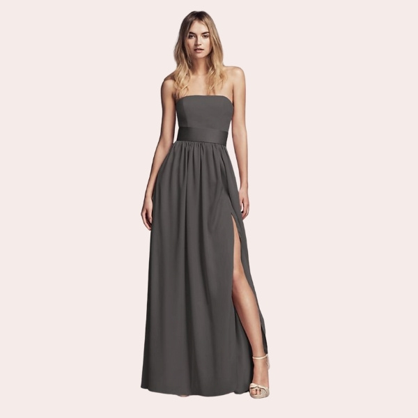 (10) Y-Neck Long Mesh Dress | Ruched, pleated, and flowing, this long mesh bridesmaid dress has a Grecian goddess feel.