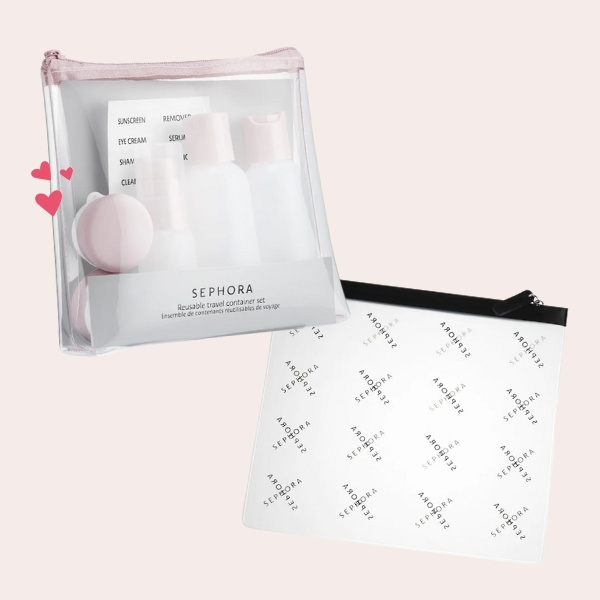 SPLURGE:
Sephora Collection Reusable Travel Container Set | $12
Sephora Collection Beauty on the Fly Reusable Bag | $4.95
