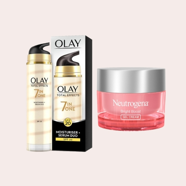 SAVE: Total Effects by Olay 7 in 1 Moisturiser and Serum Duo SPF20 | Neutrogena Bright Boost Brightening Gel