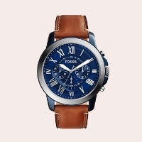 (7) 'Grant' Round Chronograph Leather Strap Watch, 44mm