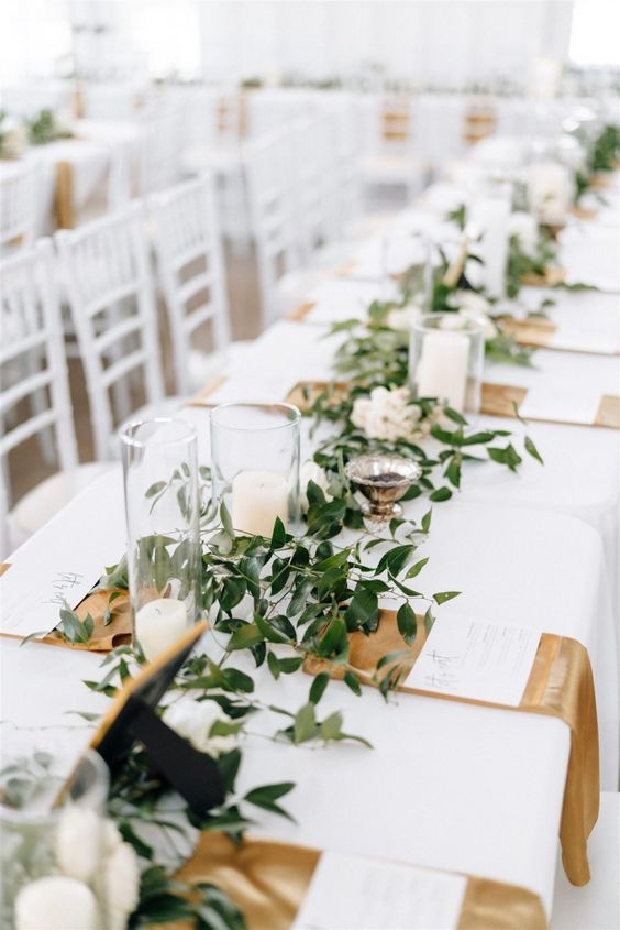 Easy + Elegant Rectangular Table Wedding Centerpiece Ideas. - greenery