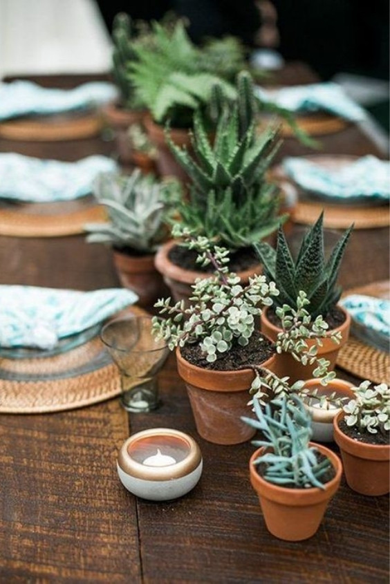 Easy + Elegant Rectangular Table Wedding Centerpiece Ideas. - potted plants
