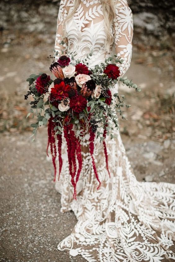 Dark and Moody Wedding Bouquet Ideas - red