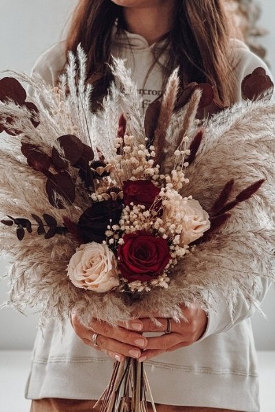 Dried Flower Bouquet Wedding - dark and moody