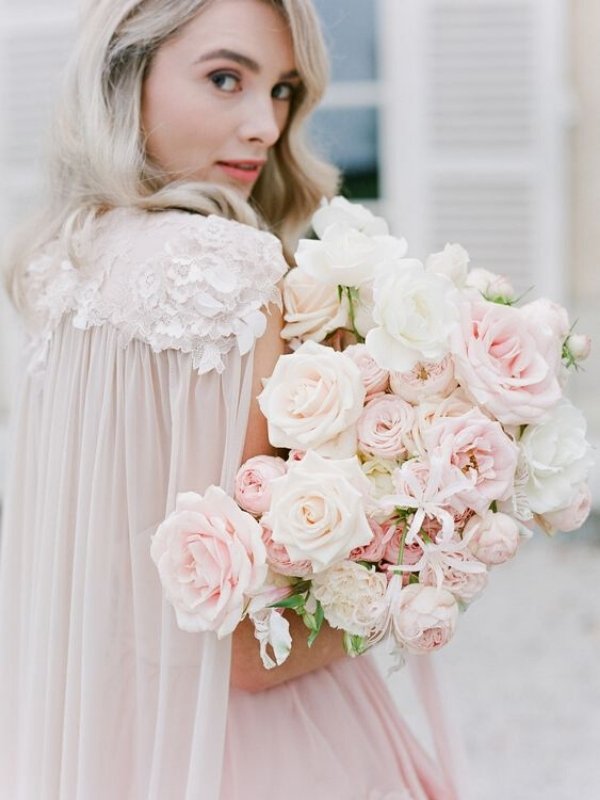 Pastel Pink Wedding Ideas. - cape wedding gown
