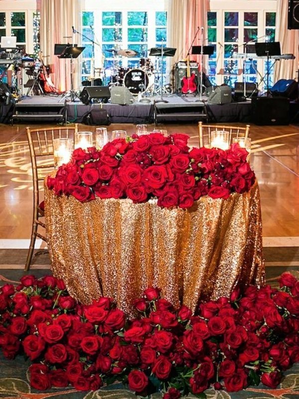 Red and Gold Wedding Inspirations - sequin gold linen