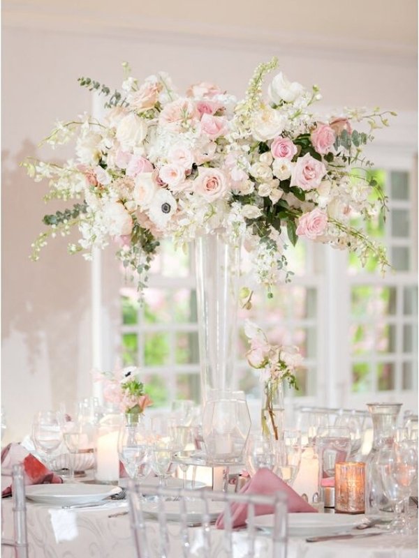 Pastel Pink Wedding Ideas - tall centerpieces