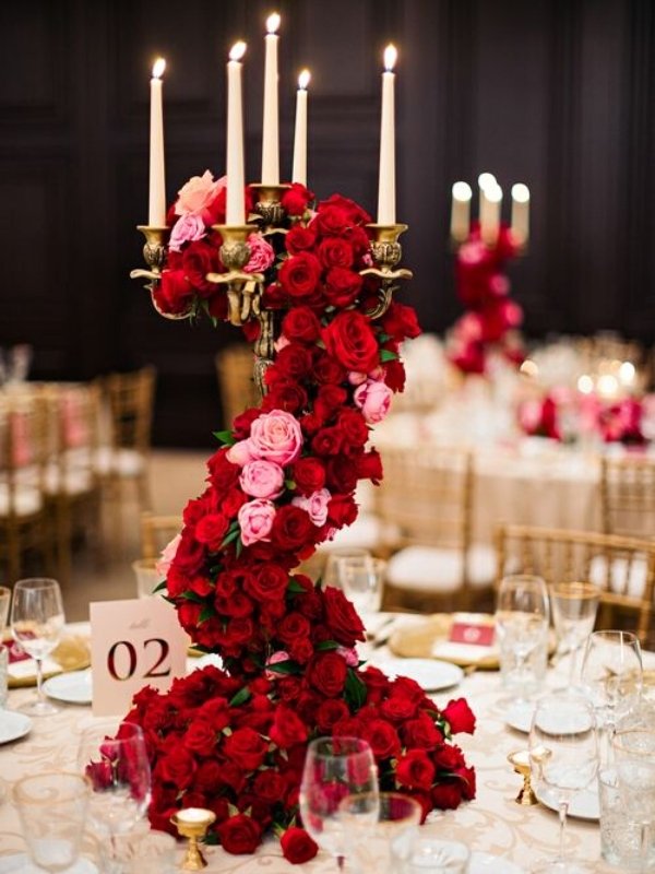 Red and Gold Wedding Inspirations - candelabra