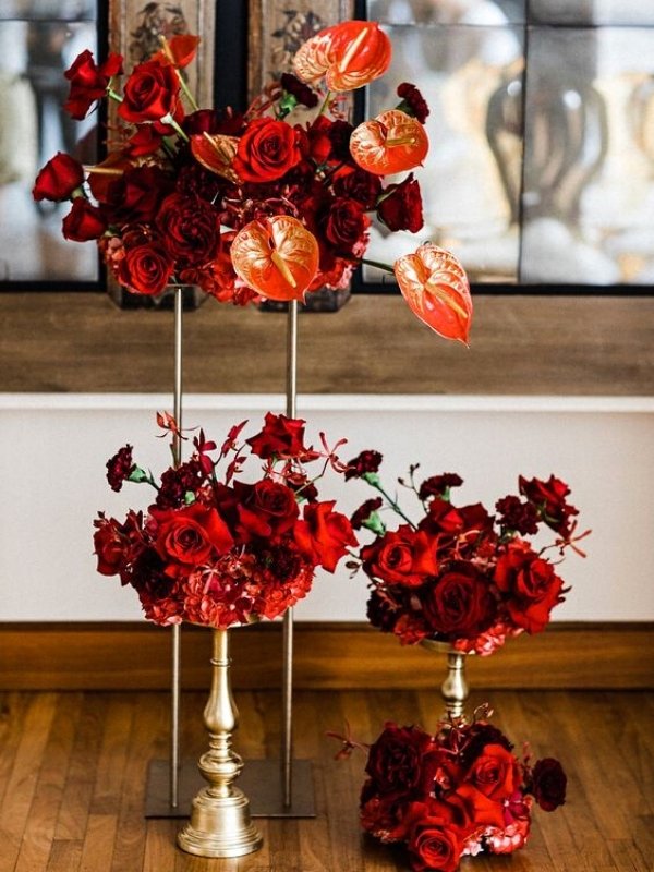 Red and Gold Wedding Inspirations - ceremony arrangement