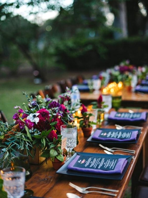 Jewel Toned Wedding Inspirations - low centerpieces