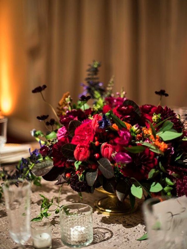 Jewel Toned Wedding Inspirations - deep colors low centerpiece