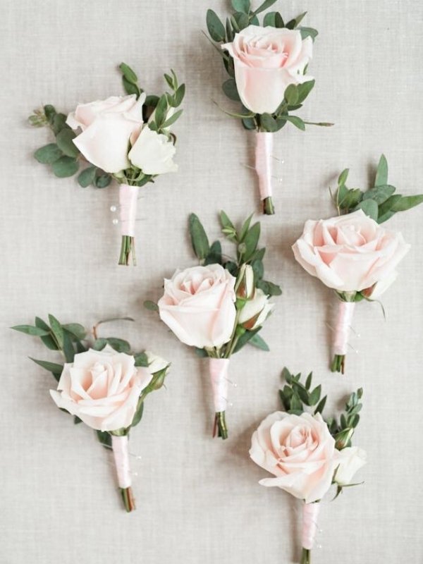 Pastel Pink Wedding Ideas - greenery boutonniere and corsage