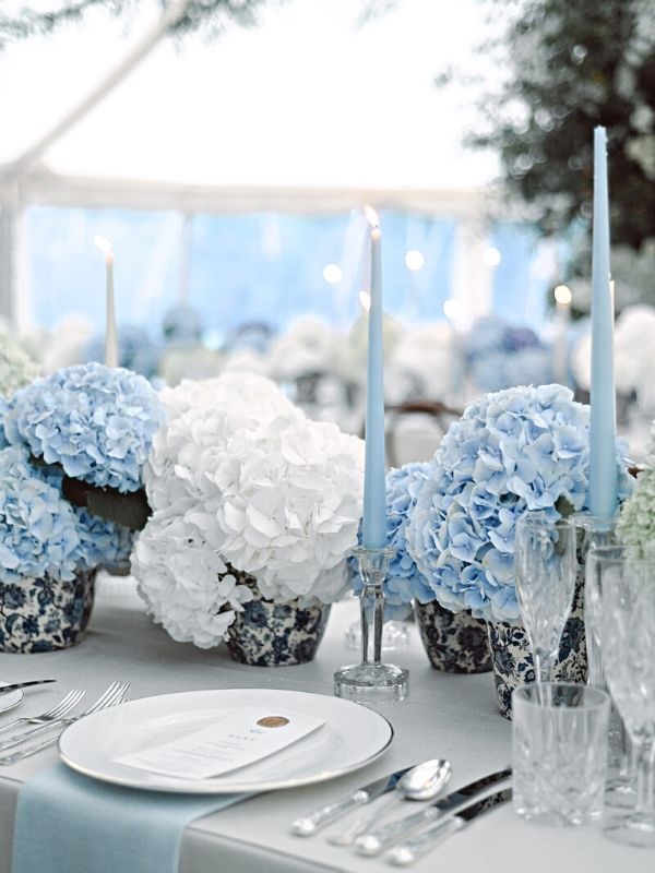 Hydrangea Centerpiece Ideas - blue and white