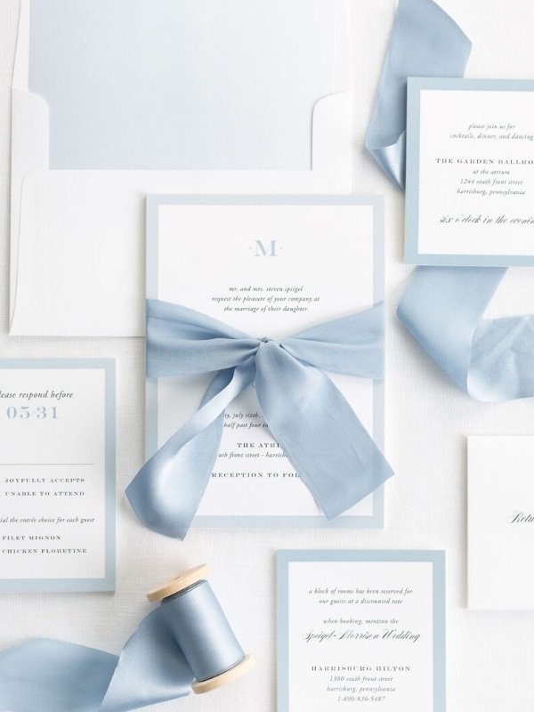 Powder Blue Wedding Inspirations - invitation with ribbon