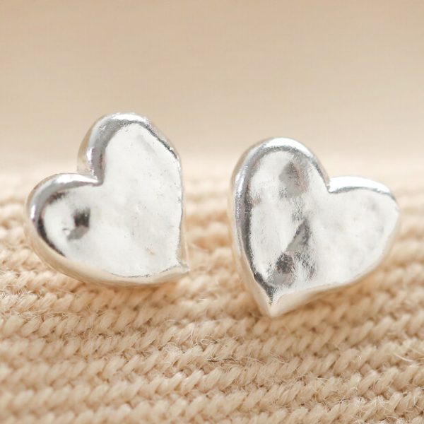 Earring - Hammered Heart Stud in Silver