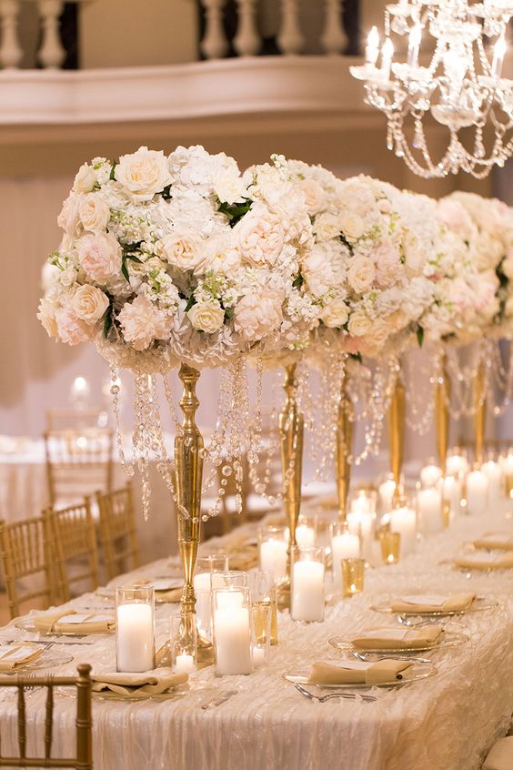 Champagne Cream Wedding Flower Designs - tall centerpiece