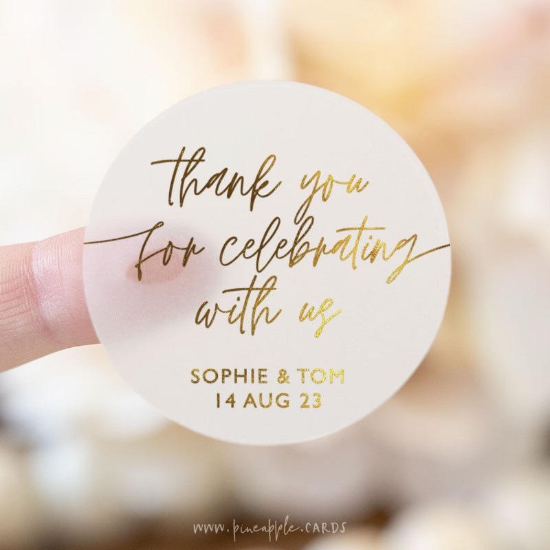  Gold Foil Wedding Stickers Real Gold Foil Wedding Favor Labels  Custom Thank you Stickers Wedding Favors Transparent Gold Stickers :  Handmade Products