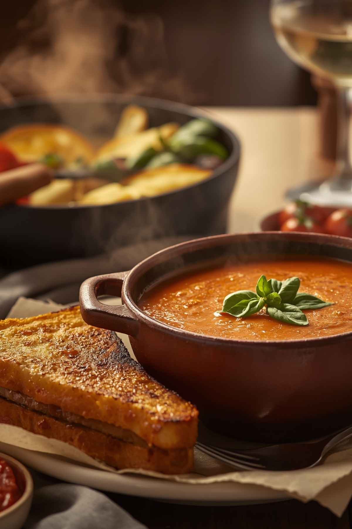 Roasted Tomato Basil Soup with Grilled Cheese